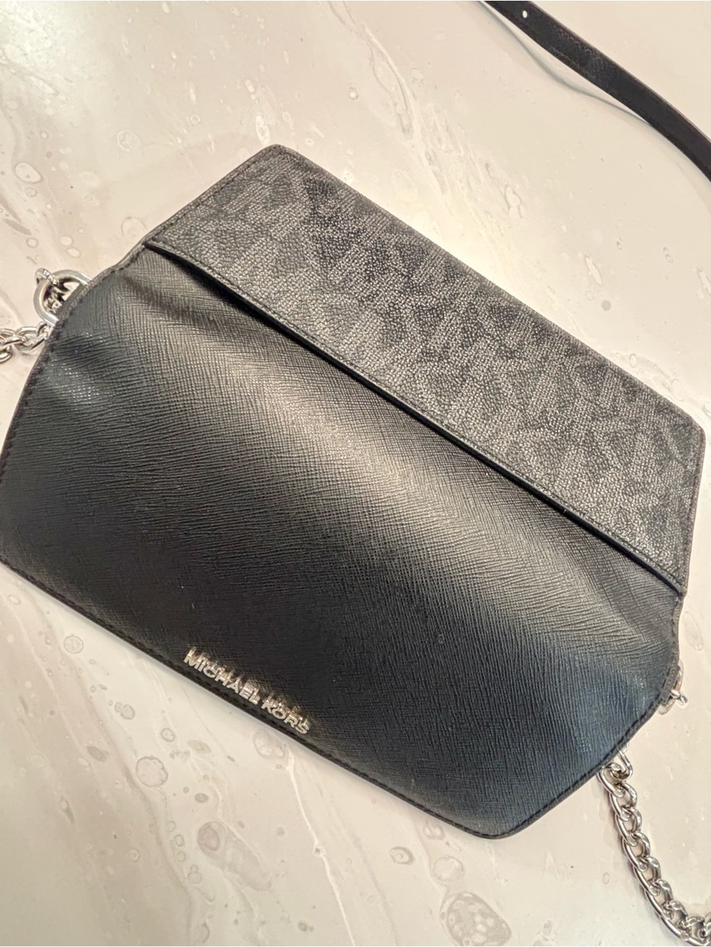 Michael Kors Saffiano Black Logo-Trim Crossbody Bag